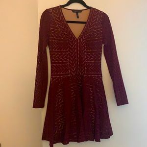 BCBG Deep Red V Neck Dress